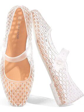 Women's Transparent Comfortable Jelly Ballet Buckle Strap Mesh Clear Sandals